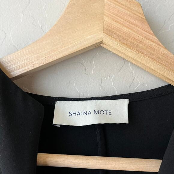 Shaina Mote Dress Black Short Sleeve Split Neck Relaxed Shift Midi Dress OS - Picture 3 of 7